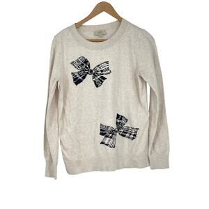 Loft Outlet Cotton Cream Novelty Bow Sweater Size M Girl Coquette‎ Soft Girl